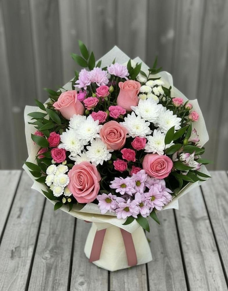 Букет цветов из: Альстромерии, Гвоздики, Розы и Хризантемы в Афанасово