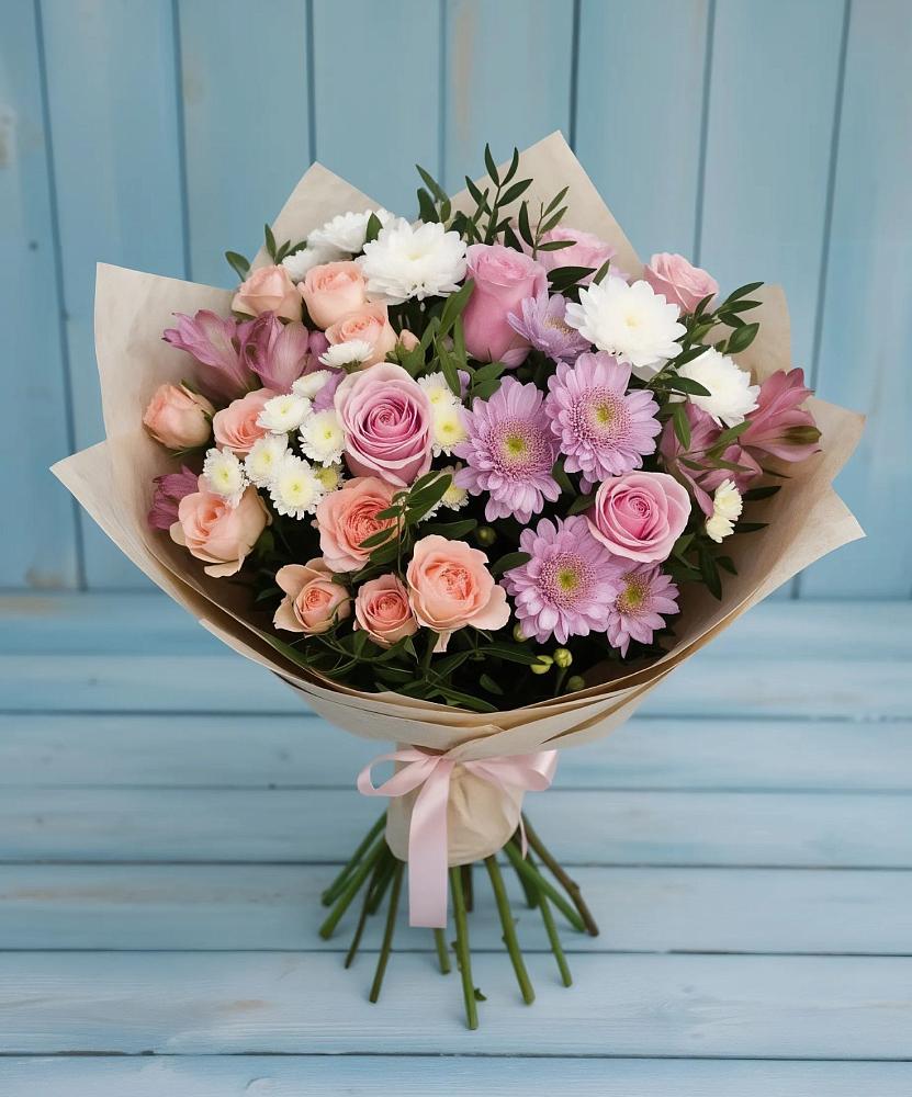 Букет цветов из: Хризантемы, Розы и Альстромерии в Афанасово