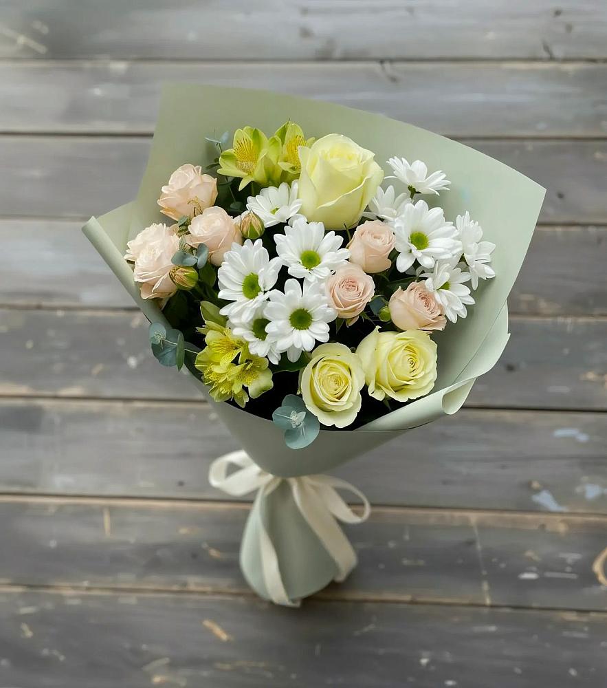 Букет цветов из: Альстромерии, Розы и Хризантемы в Афанасово