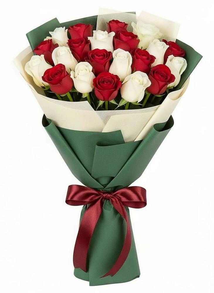 Букет Микс из красных и белых роз в Афанасово