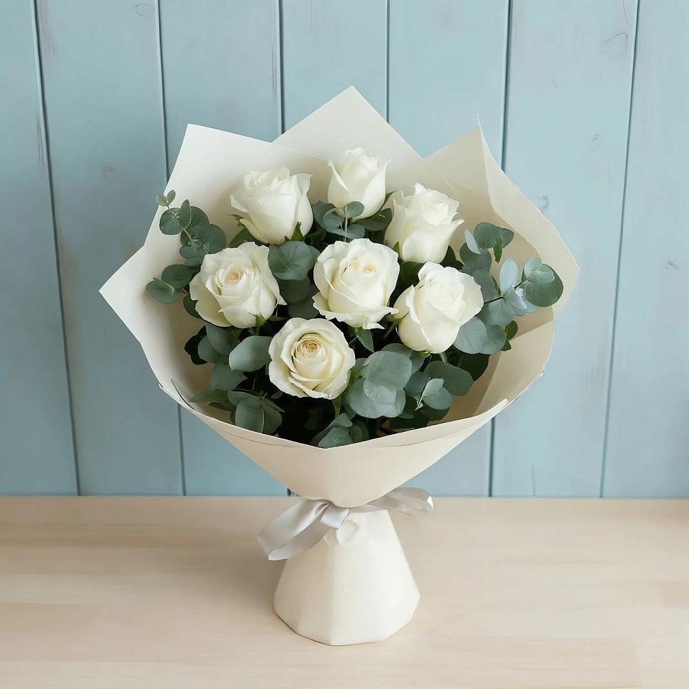 Букет Белые розы в Эвкалипте в Афанасово
