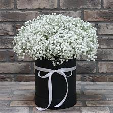 Цветочная композиция из Гипсофила в шляпной коробке в Афанасово
