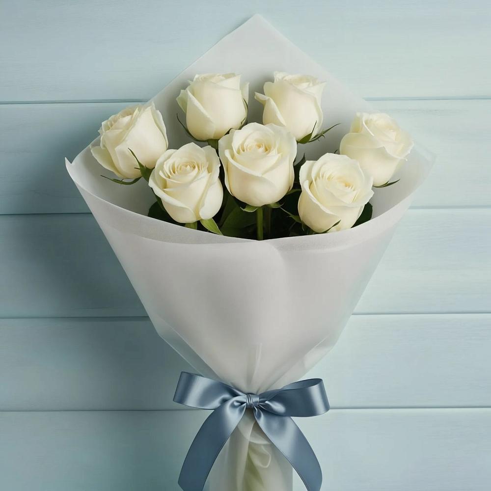 Букет 7 Белых роз Эдлесс Лав в Афанасово