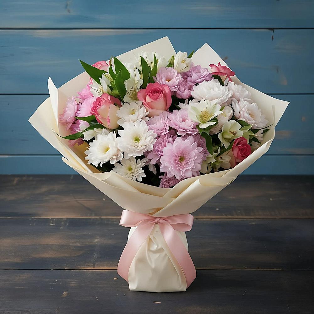 Букет цветов из: Хризантемы, Альстромерии и Розы в Афанасово